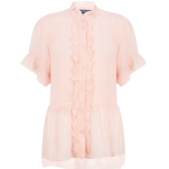 French Connection Tops - French Connection Clanre Light Sheer Short Sleeve Peplum Blouse Women’s M Pink